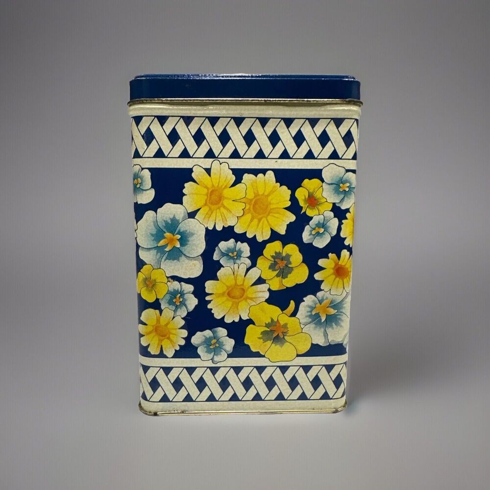 Vintage 1989 Equal Sugar Substitute Nutrasweet Blue & Yellow Floral Tin *Empty